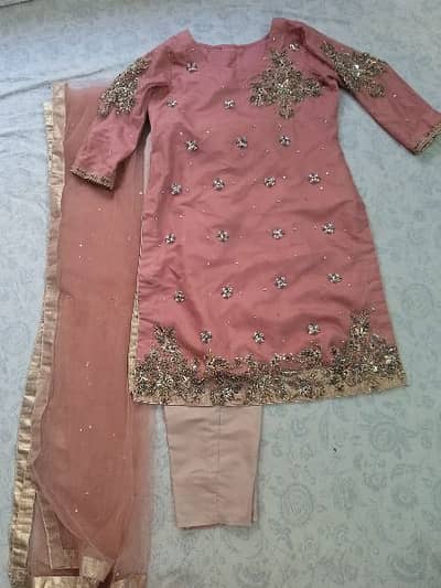 Net embroidered dress 3 pcs