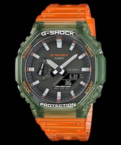 Casio G Stock Ga-2100 transparent Green Dial Orange Strap