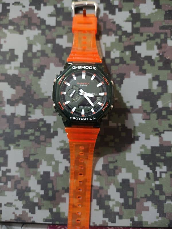 Casio G Shock Ga-2100 transparent Green Dial Orange Strap 2