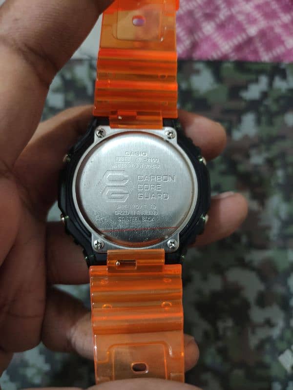 Casio G Shock Ga-2100 transparent Green Dial Orange Strap 3