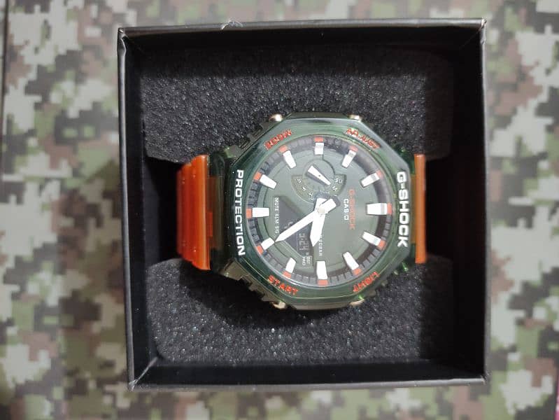 Casio G Shock Ga-2100 transparent Green Dial Orange Strap 4