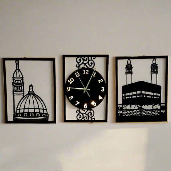 Islamic Wall Clock Khana kaaba and Madina Munawarah design 0