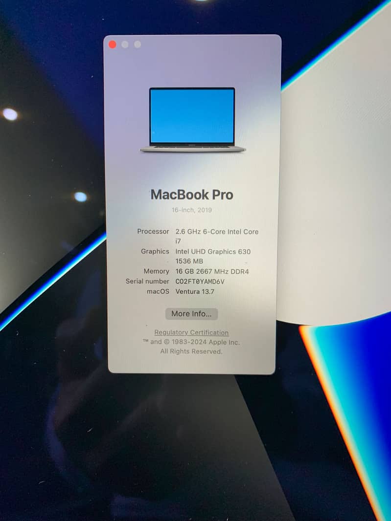 MacBook Pro 2019 | 16 Inches | Intel Core i7 | 16GB RAM | 512GB SSD | 3