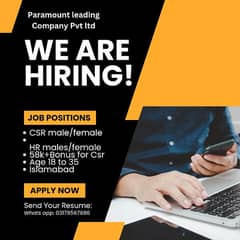 we Are Hiring HR and CSR for our Company