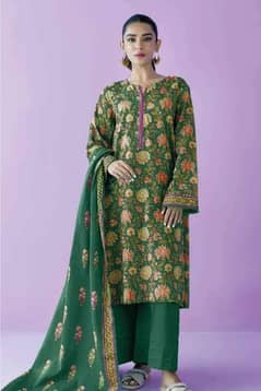 3 Pcs women unstitched khadar Printed Suit