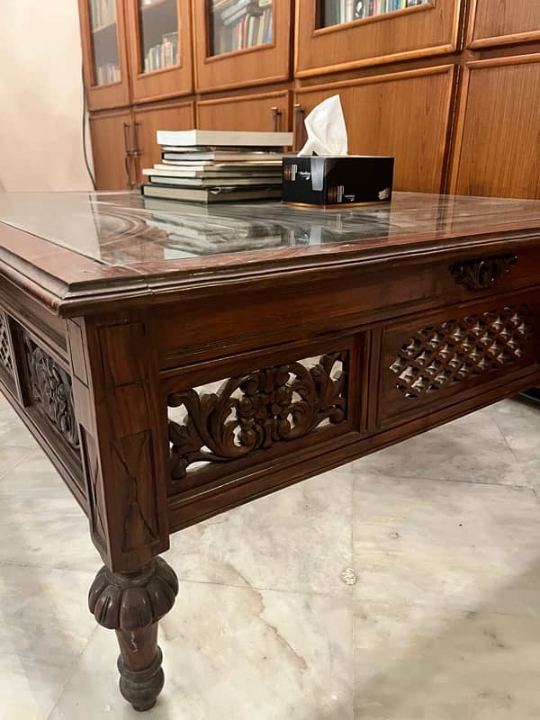 Beautifully carved Coffee Center Table | Chinioti Wood | Glass Top 0