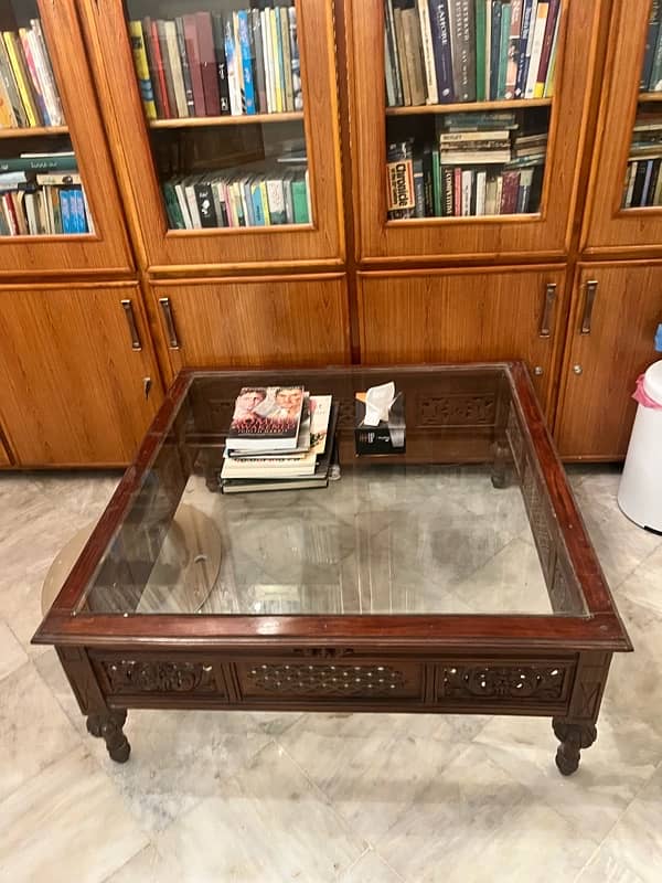 Beautifully carved Coffee Center Table | Chinioti Wood | Glass Top 4