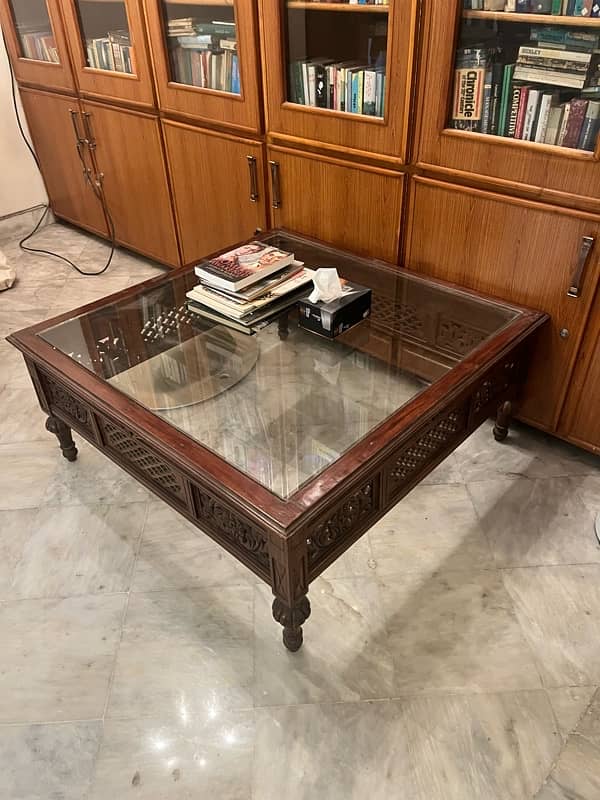 Beautifully carved Coffee Center Table | Chinioti Wood | Glass Top 5