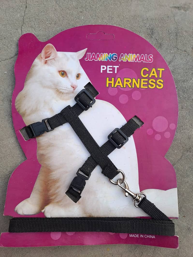 Leather harness leash dogs cats 0