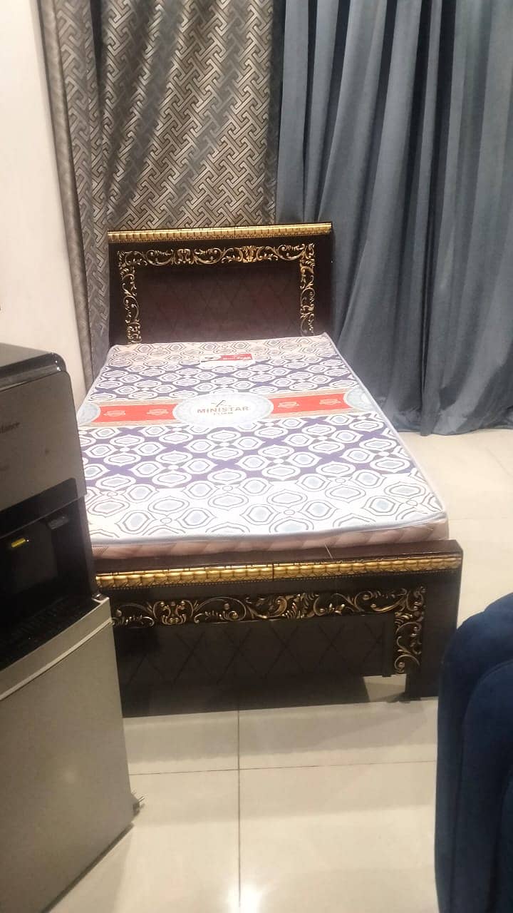 single bed / poshish bed / side tables / solid wooden bed set / bed 4