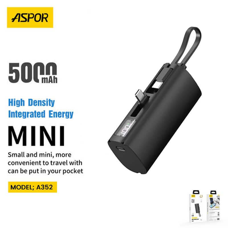 Aspor A351 2in1 Iphone & Type-C Flexible Portable Mini 5000mah Power B 8