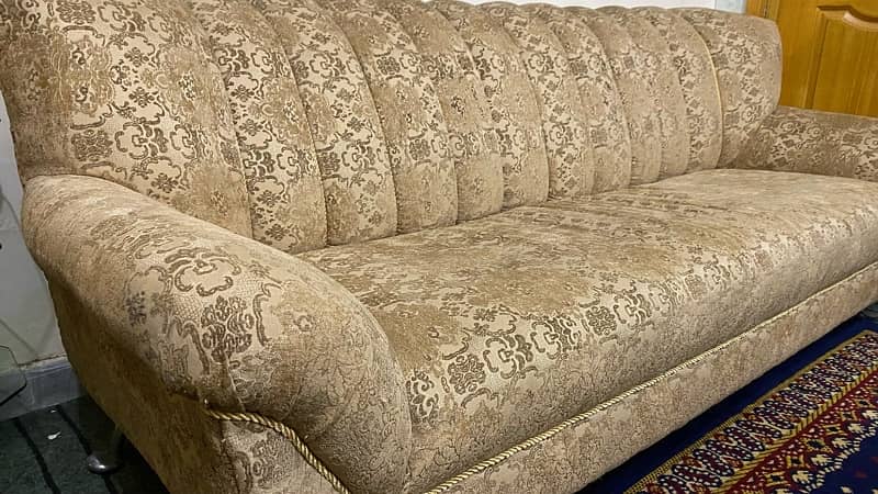 SOFE SET SEVEN SEATER IN GOLDEN BROWN VELVET 3