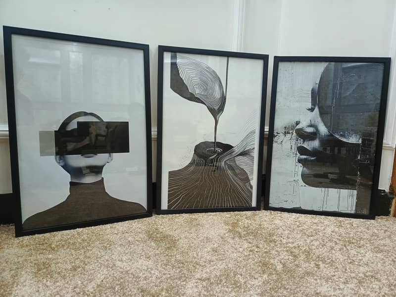 Minimalist Black & White Abstract Portrait Trio - Modern Wall Art Fram 2