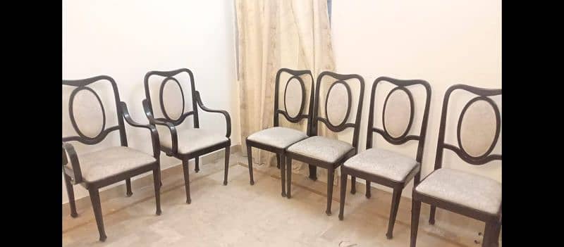 black heavy wooden dining table 6 chairs good condition urgent sale 3