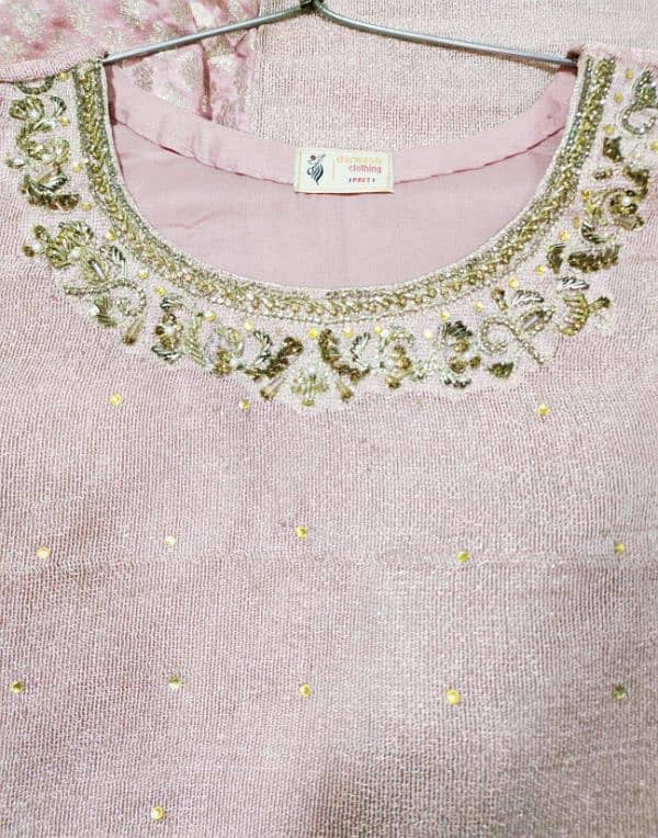 Jacquard zarri tilla net hand made embrioded shirt sharara and dupatta 2