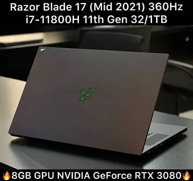 Razer Blade 17 (Mid 2021) 360Hz 17" i7-11800H 8GB GPU NVIDIA RTX 3080 0