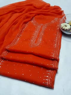 Handmade Mukesh (Kamdani) Work Soft Chiffion Shirt Along With Mukesh