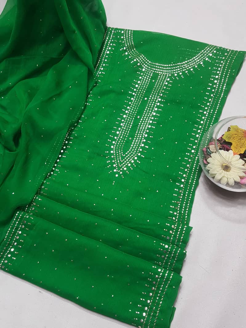 Handmade Mukesh (Kamdani) Work Soft Chiffion Shirt Along With Mukesh 1