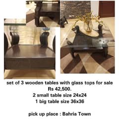 set of 3 tables with glass top