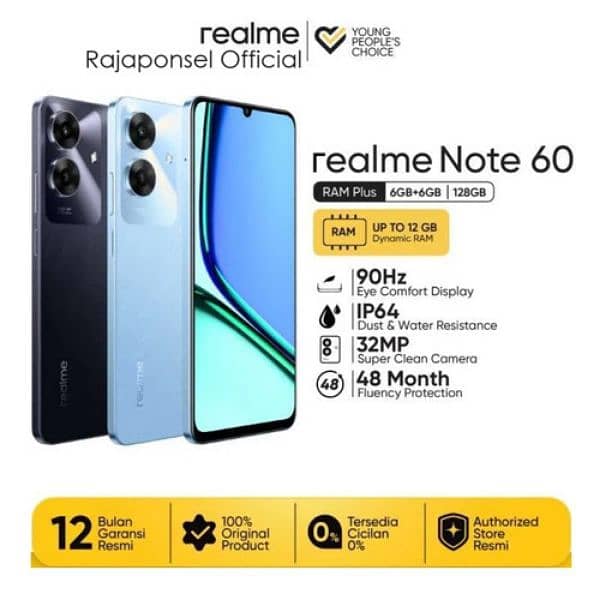 Realme note 60 4+8gb rom|64+128gb ram|5000mgh|2year warranty 0