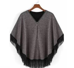 Grey Women Zipper Cape Poncho