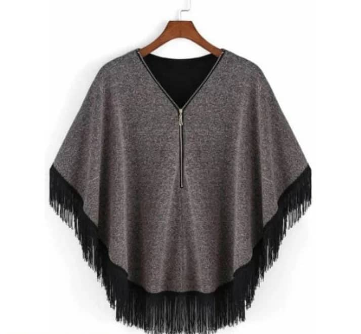 Grey Women Zipper Cape Poncho 0