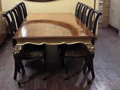 Elegant walnut Dining Table with 8 chairs for sale