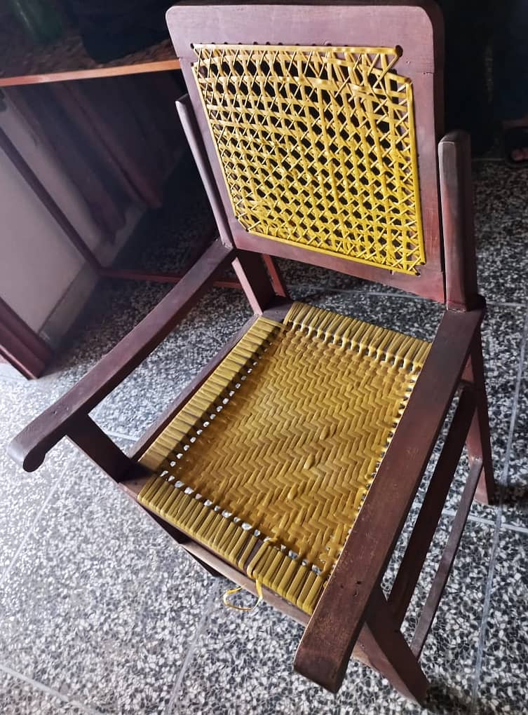 Wooden Chair and Iron Frame Table in mint condition 0