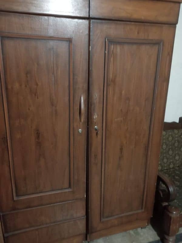 wooden bed and Wooden 2 piece Wardrobe 4