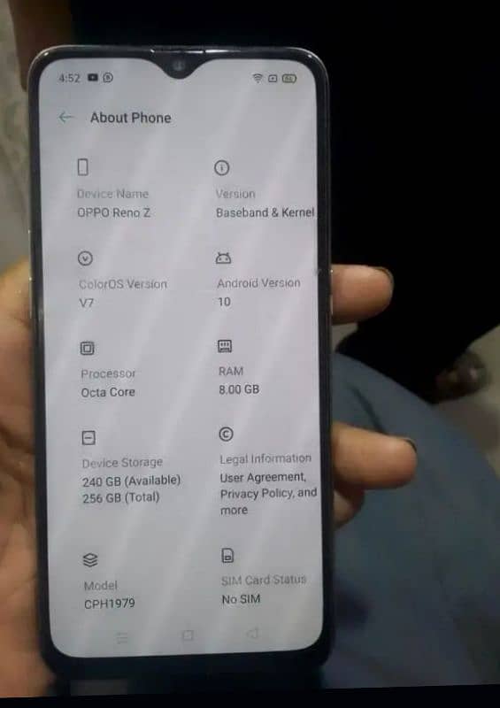 oppo Reno z 8GB Ram 256GB memory dual sim PTA 0