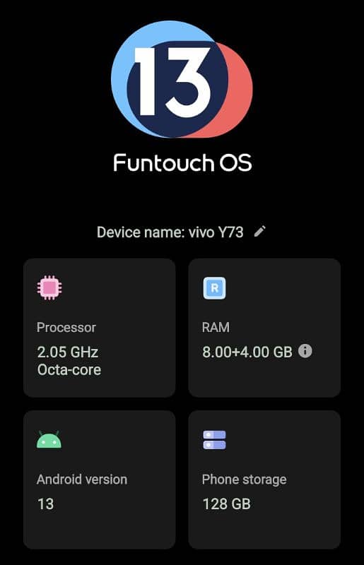 vivo y73 8+4.12GB ram. 128. . rom black color original mobile 1