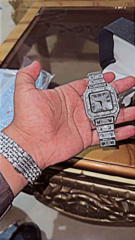 Premium iced out cartier watch shining 2