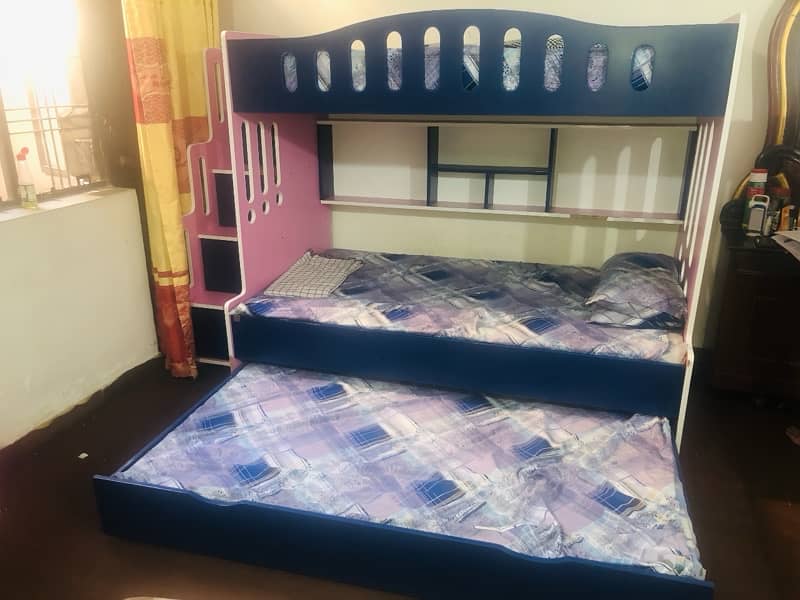 Triple Bunk Bed for Kids with 3 Mattresses and Covers –Great Condition 0