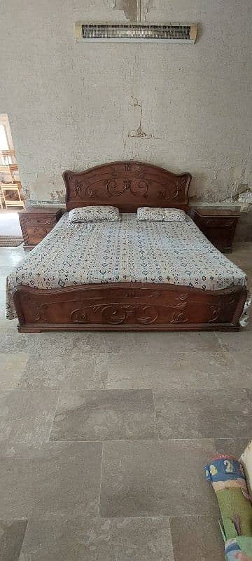 pure wood bed with side tables and mattress 6×6.5 4