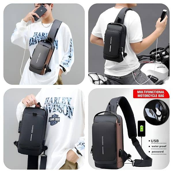 Multi-Functional Waterproof Shoulder Bag with USB Port and Password 0