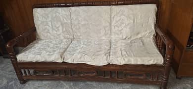 Excellent Condition 3 seater solid wood sofa with molly foam cushions