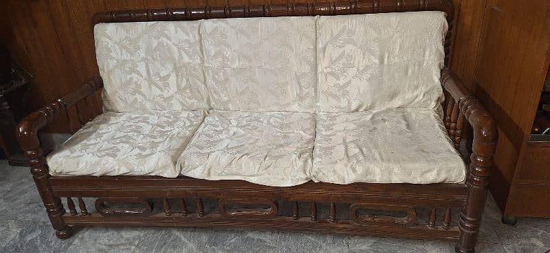 Excellent Condition 3 seater solid wood sofa with molly foam cushions 0