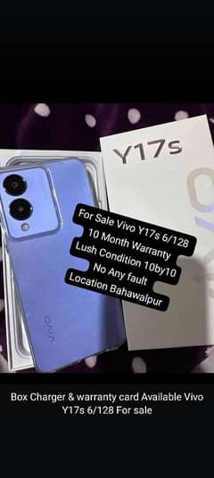 Vivo Y17s 6/128 for sale  10month warranty+Box+Charger available