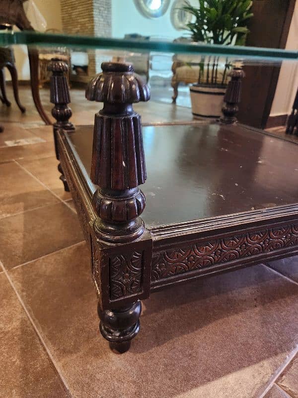 solid wood polished table coffee table glass top 1