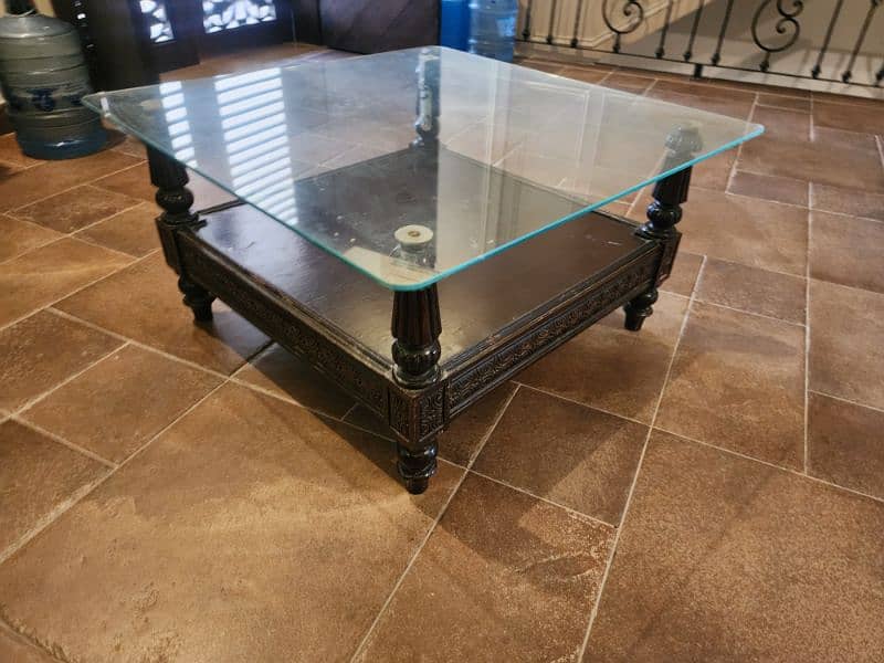 solid wood polished table coffee table glass top 3