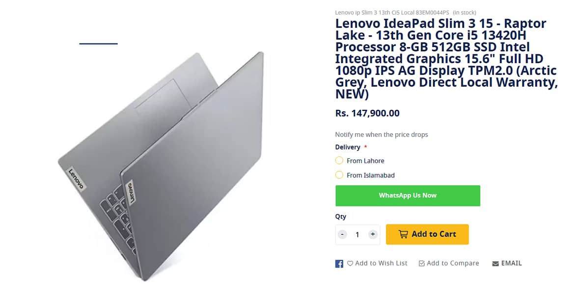 Lenovo IdeaPad Slim 3 15 (i5 13420h) 8gb DDR5 Ram 8