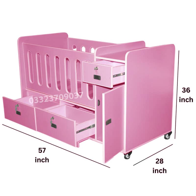 Pink D3 High Quality Wooden Sheet Baby Cot With 2 drawers , kids furn 0