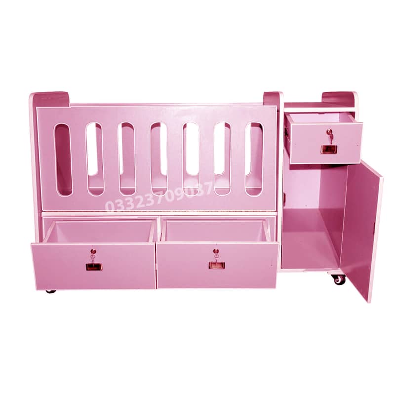 Pink D3 High Quality Wooden Sheet Baby Cot With 2 drawers , kids furn 1