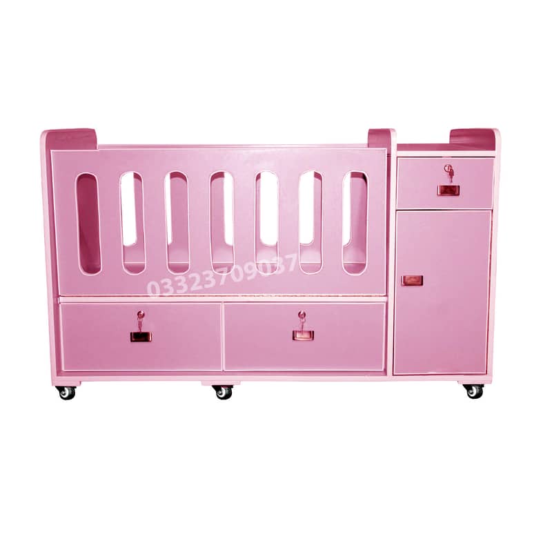 Pink D3 High Quality Wooden Sheet Baby Cot With 2 drawers , kids furn 3