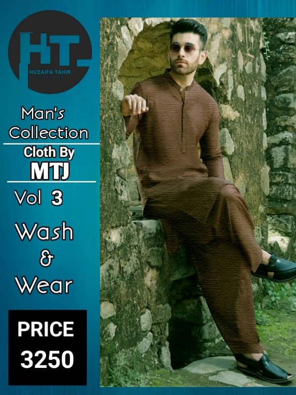 Unstiched Men's Kameez Shalwar Fabric/ H T Collections/ Cloth By MTJ 2