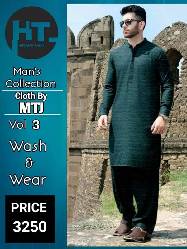 Unstiched Men's Kameez Shalwar Fabric/ H T Collections/ Cloth By MTJ 4