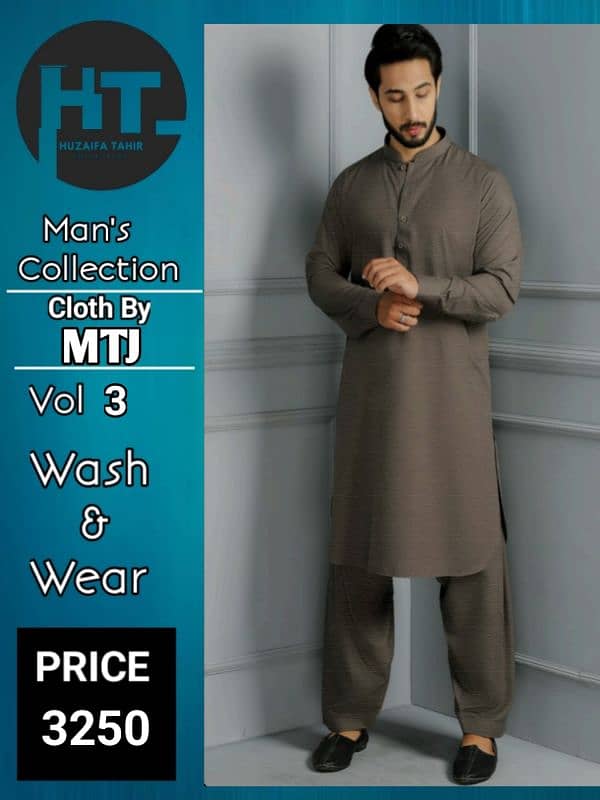 Unstiched Men's Kameez Shalwar Fabric/ H T Collections/ Cloth By MTJ 5