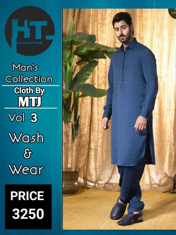 Unstiched Men's Kameez Shalwar Fabric/ H T Collections/ Cloth By MTJ 7