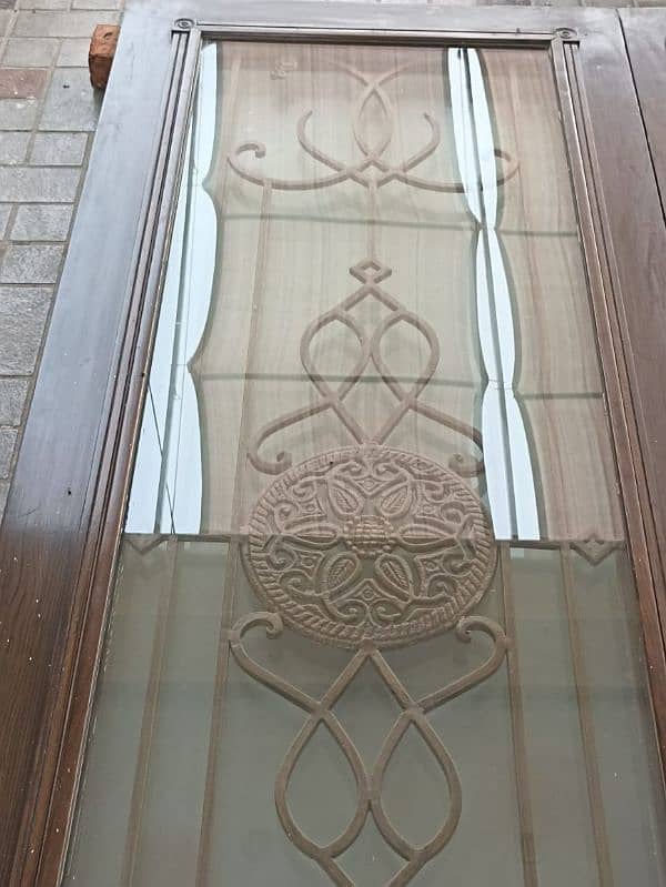 wooden door with glass and grill 3