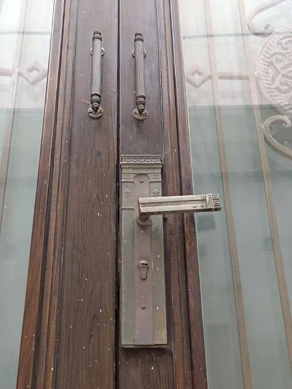 wooden door with glass and grill 4